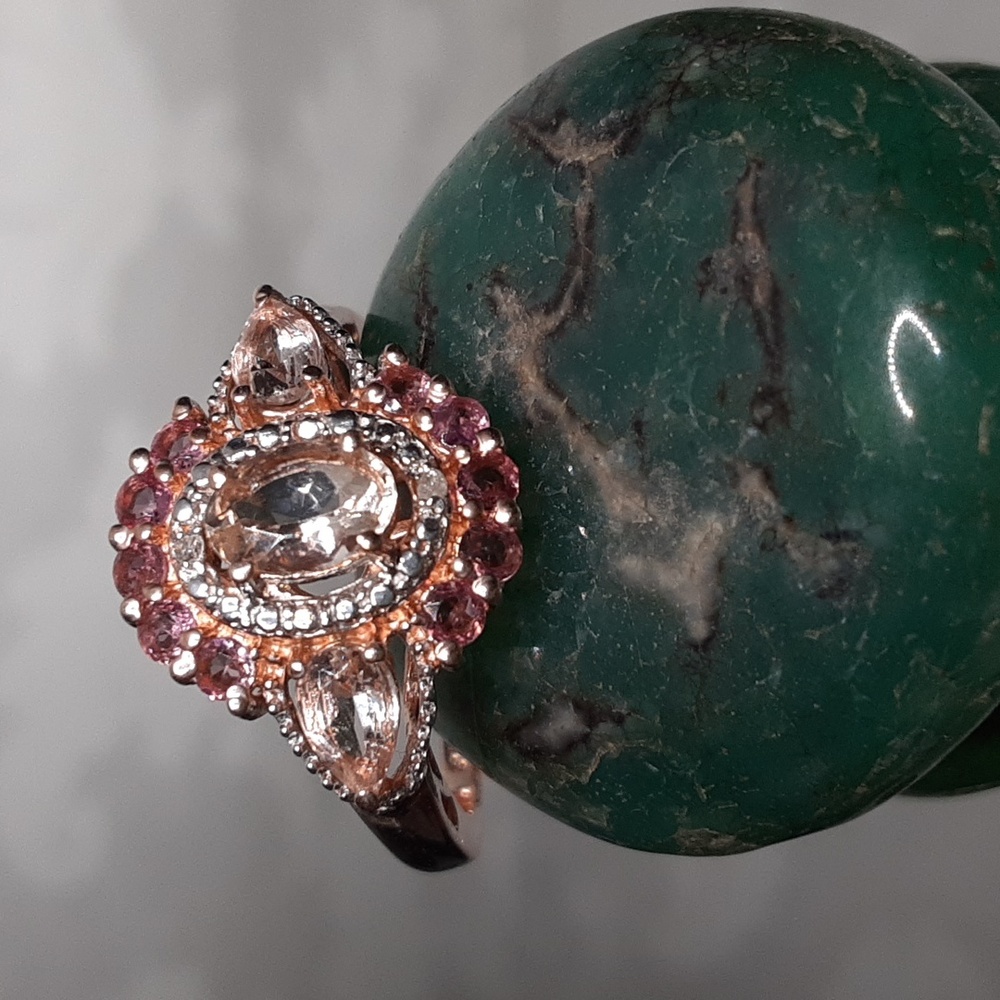 925 Rose Gold Over Sterling, Morganite And Pink Sapphire Ring.